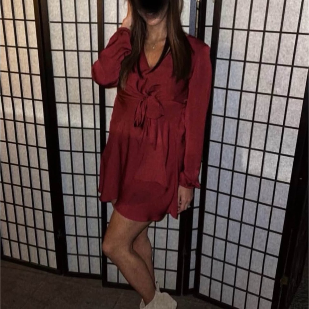 Express Red Tie Front Bishop Sleeve Sundress